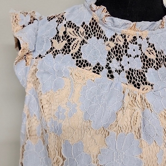 ❎💲SOLD 💲❎ NWT Nude & Periwinkle lined Floral Lace Sleeveless Blouse sz L - Picture 6 of 16
